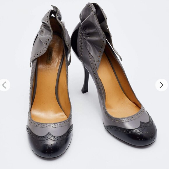 Miu Miu Grey/Black Patent Leather Brogue Platform Pumps - Picture 3 of 16